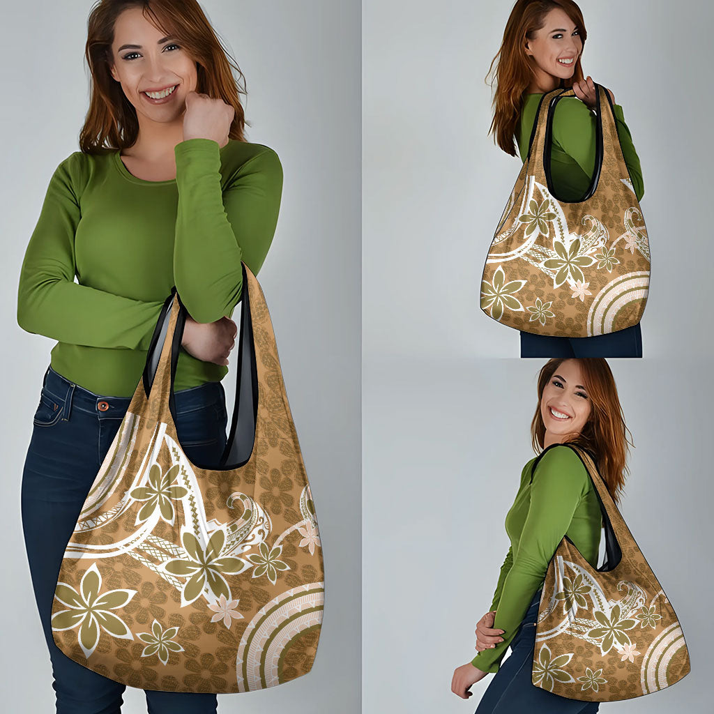 Hawaii Pupuala Plumeria Light Brown Grocery Bag Polynesian Pattern LT01 - Polynesian Pride