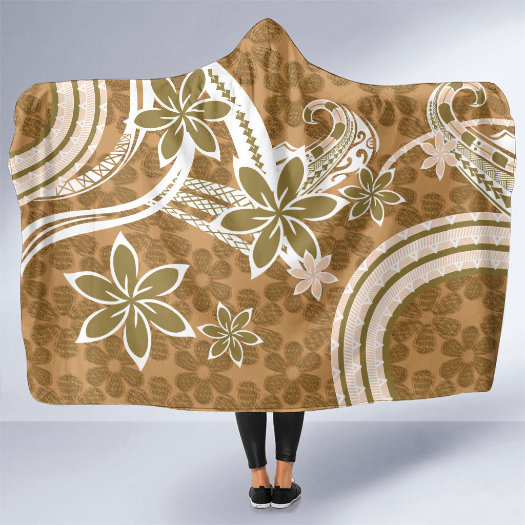 Hawaii Pupuala Plumeria Light Brown Hooded Blanket Polynesian Pattern LT01 One Size Light Brown - Polynesian Pride