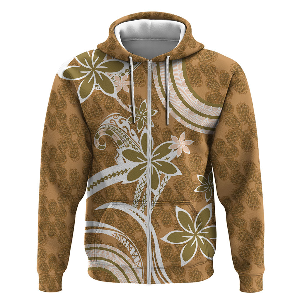 Hawaii Pupuala Plumeria Light Brown Hoodie Polynesian Pattern LT01 Zip Hoodie Light Brown - Polynesian Pride