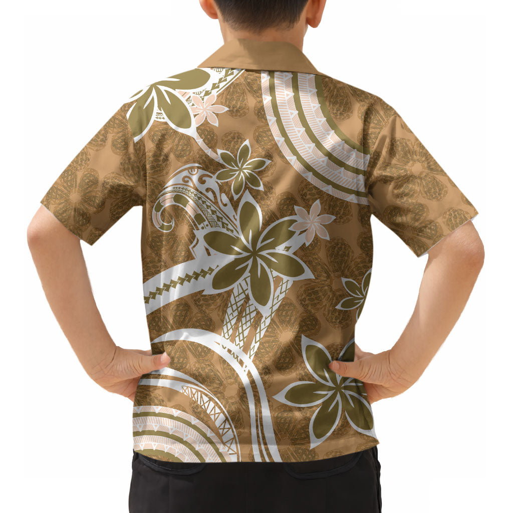 Hawaii Pupuala Plumeria Light Brown Kid Hawaiian Shirt Polynesian Pattern LT01 - Polynesian Pride