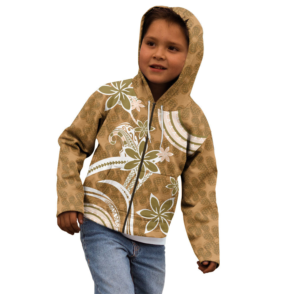 Hawaii Pupuala Plumeria Light Brown Kid Hoodie Polynesian Pattern LT01 - Polynesian Pride
