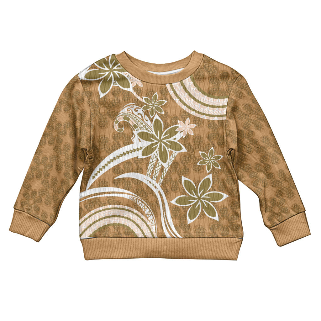 Hawaii Pupuala Plumeria Light Brown Kid Ugly Christmas Sweater Polynesian Pattern LT01 Kid Light Brown - Polynesian Pride
