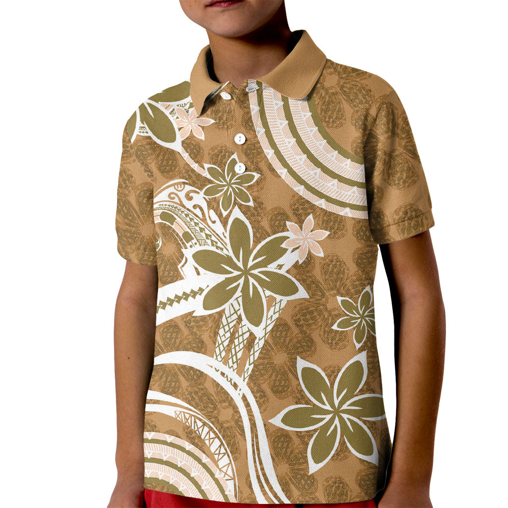Hawaii Pupuala Plumeria Light Brown Kid Polo Shirt Polynesian Pattern LT01 Kid Light Brown - Polynesian Pride