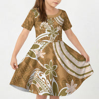 Hawaii Pupuala Plumeria Light Brown Kid Short Sleeve Dress Polynesian Pattern LT01 KID Light Brown - Polynesian Pride