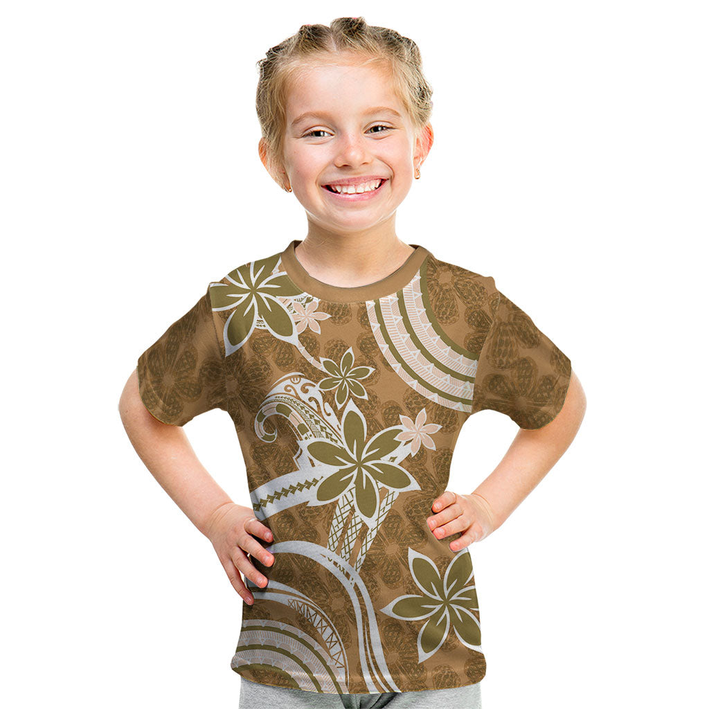 Hawaii Pupuala Plumeria Light Brown Kid T Shirt Polynesian Pattern LT01 Light Brown - Polynesian Pride