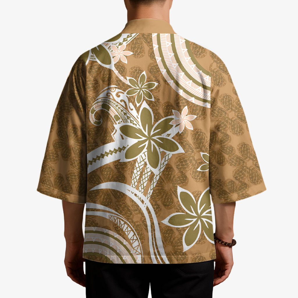 Hawaii Pupuala Plumeria Light Brown Kimono Polynesian Pattern LT01 - Polynesian Pride