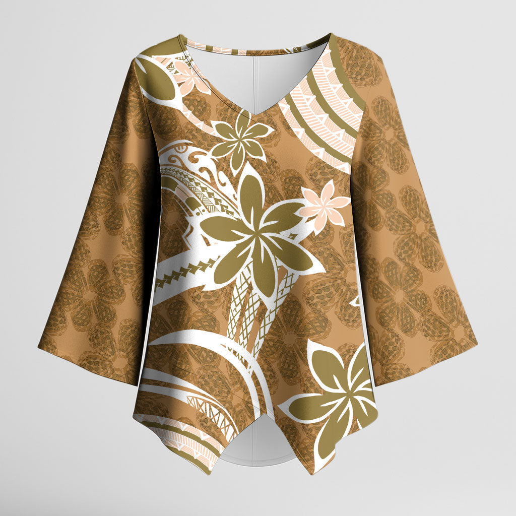 Hawaii Pupuala Plumeria Light Brown Kimono Sleeve Blouse Polynesian Pattern LT01 Female Light Brown - Polynesian Pride