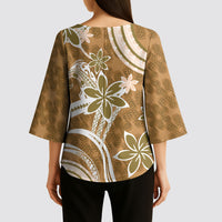 Hawaii Pupuala Plumeria Light Brown Kimono Sleeve Blouse Polynesian Pattern LT01 - Polynesian Pride