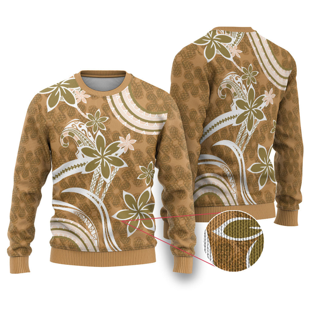 Hawaii Pupuala Plumeria Light Brown Ugly Christmas Sweater Polynesian Pattern LT01 Light Brown - Polynesian Pride