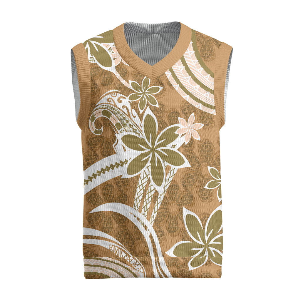 Hawaii Pupuala Plumeria Light Brown Christmas Knitted V-Neck Vest Polynesian Pattern LT01 Light Brown - Polynesian Pride
