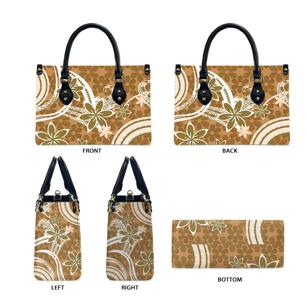 Hawaii Pupuala Plumeria Light Brown Leather Bag Polynesian Pattern LT01 - Polynesian Pride