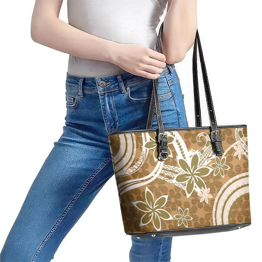 Hawaii Pupuala Plumeria Light Brown Leather Tote Bag Polynesian Pattern LT01 - Polynesian Pride