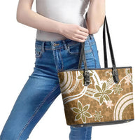 Hawaii Pupuala Plumeria Light Brown Leather Tote Bag Polynesian Pattern LT01 - Polynesian Pride