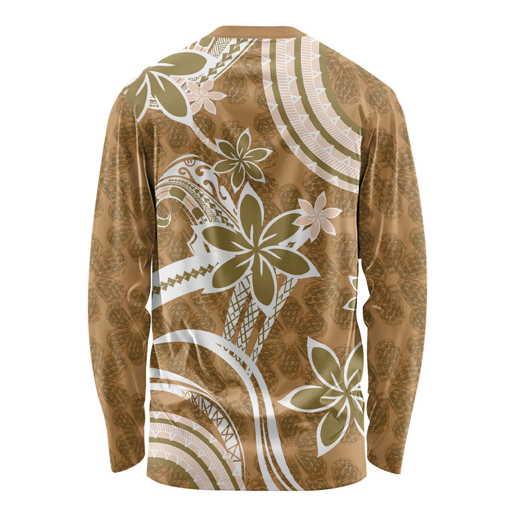 Hawaii Pupuala Plumeria Light Brown Long Sleeve Shirt Polynesian Pattern LT01 - Polynesian Pride