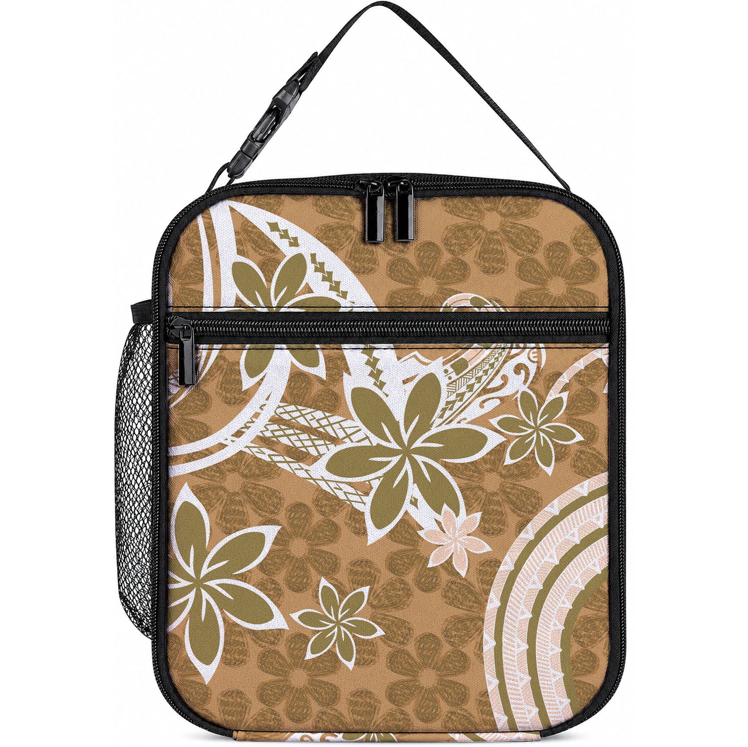 Hawaii Pupuala Plumeria Light Brown Lunch Bag Polynesian Pattern LT01 10.2 × 8.3 × 4.3 inch Light Brown - Polynesian Pride