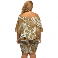 Hawaii Pupuala Plumeria Light Brown Off Shoulder Short Dress Polynesian Pattern LT01 - Polynesian Pride