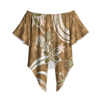 Hawaii Pupuala Plumeria Light Brown Off Shoulder Wrap Waist Top Polynesian Pattern LT01 - Polynesian Pride