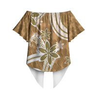 Hawaii Pupuala Plumeria Light Brown Off Shoulder Wrap Waist Top Polynesian Pattern LT01 - Polynesian Pride