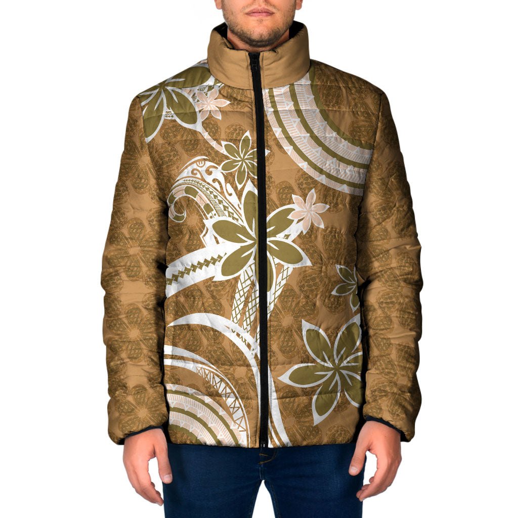 Hawaii Pupuala Plumeria Light Brown Padded Jacket Polynesian Pattern LT01 Men Light Brown - Polynesian Pride