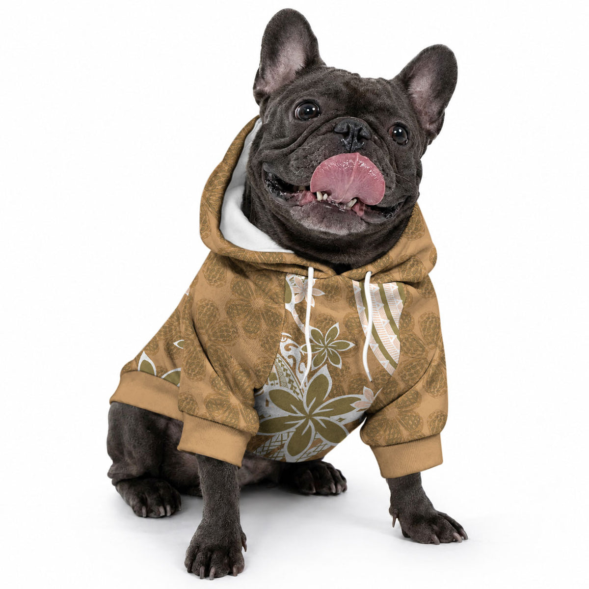 Hawaii Pupuala Plumeria Light Brown Pet Hoodie Polynesian Pattern LT01 - Polynesian Pride