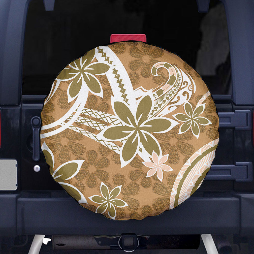 Hawaii Pupuala Plumeria Light Brown Spare Tire Cover Polynesian Pattern LT01 No hole Light Brown - Polynesian Pride