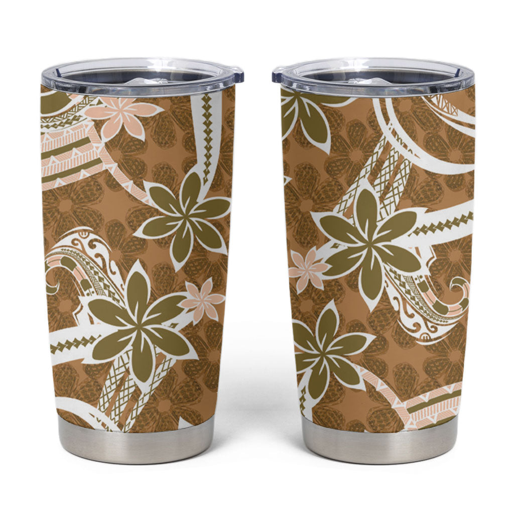 Hawaii Pupuala Plumeria Light Brown Tumbler Cup Polynesian Pattern LT01 Light Brown - Polynesian Pride