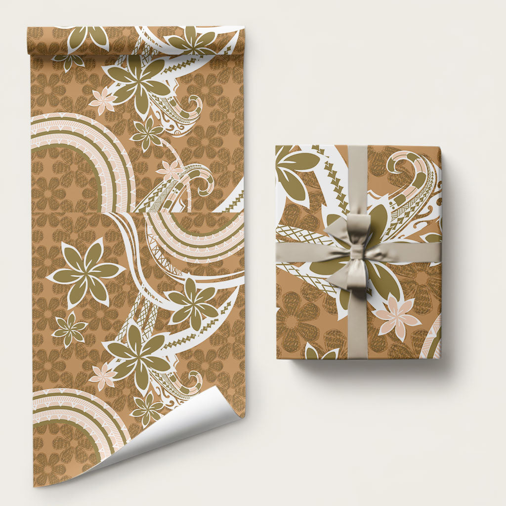 Hawaii Pupuala Plumeria Light Brown Wrapping Paper Polynesian Pattern LT01 58" × 23" Light Brown - Polynesian Pride