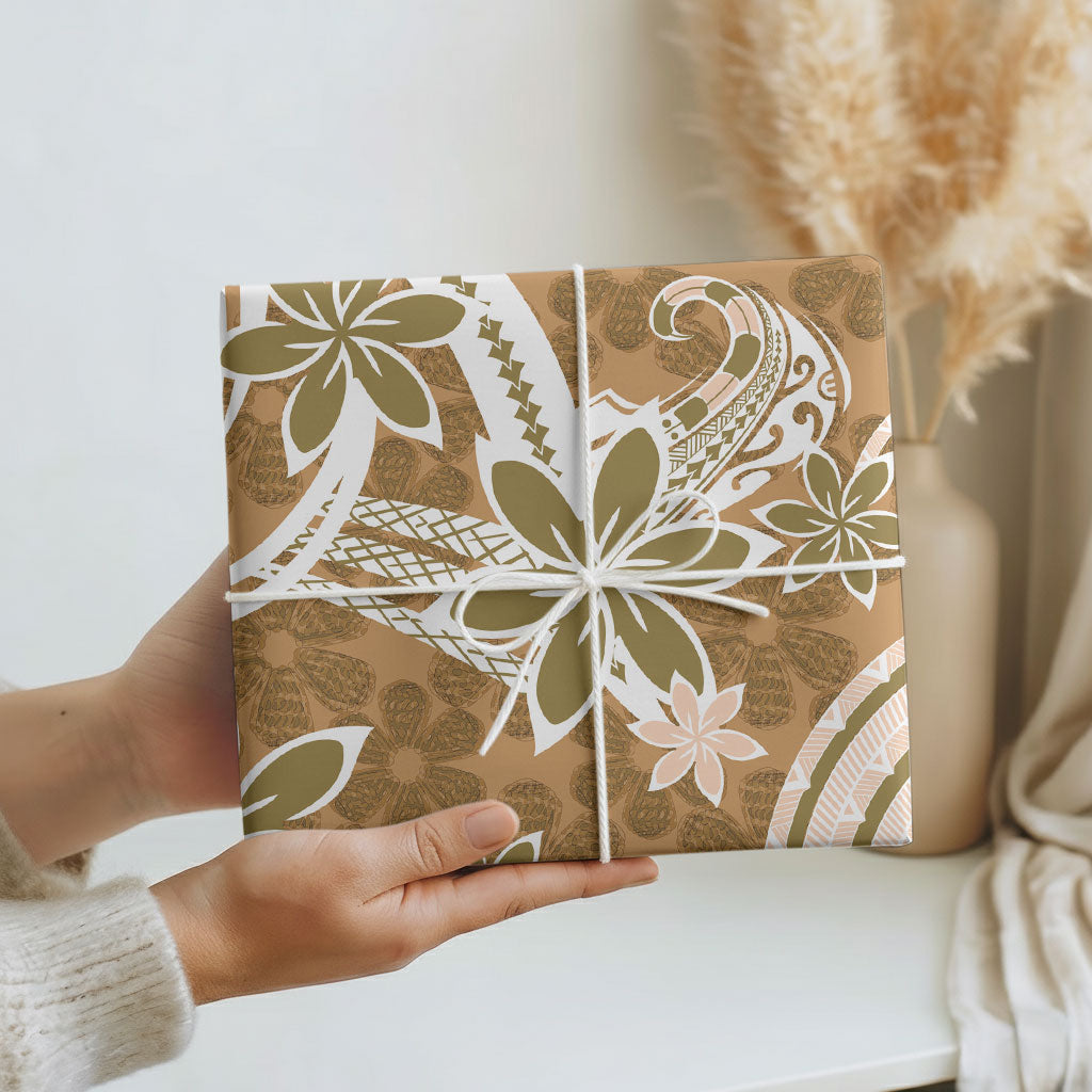 Hawaii Pupuala Plumeria Light Brown Wrapping Paper Polynesian Pattern LT01 - Polynesian Pride