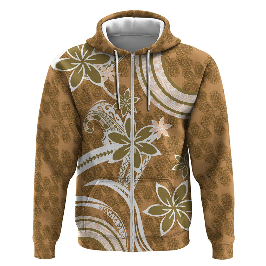 Hawaii Pupuala Plumeria Light Brown Zip Hoodie Polynesian Pattern LT01 Zip Hoodie Light Brown - Polynesian Pride