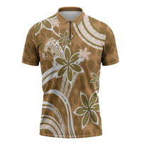 Hawaii Pupuala Plumeria Light Brown Zipper Polo Shirt Polynesian Pattern LT01 Light Brown - Polynesian Pride