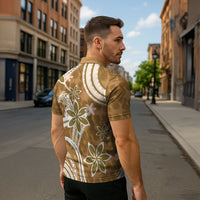 Hawaii Pupuala Plumeria Light Brown Zipper Polo Shirt Polynesian Pattern LT01 - Polynesian Pride