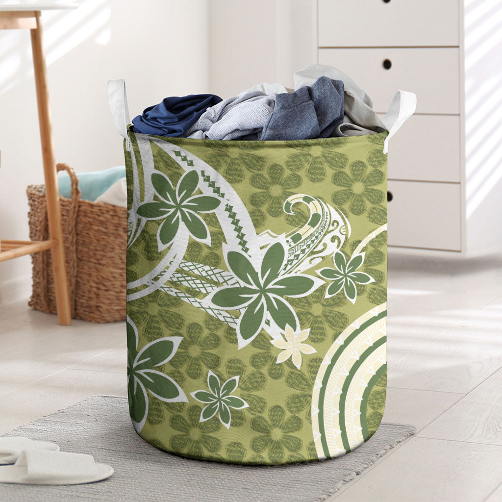 Hawaii Pupuala Plumeria Olive Green Laundry Basket Polynesian Pattern LT01 Olive Green - Polynesian Pride