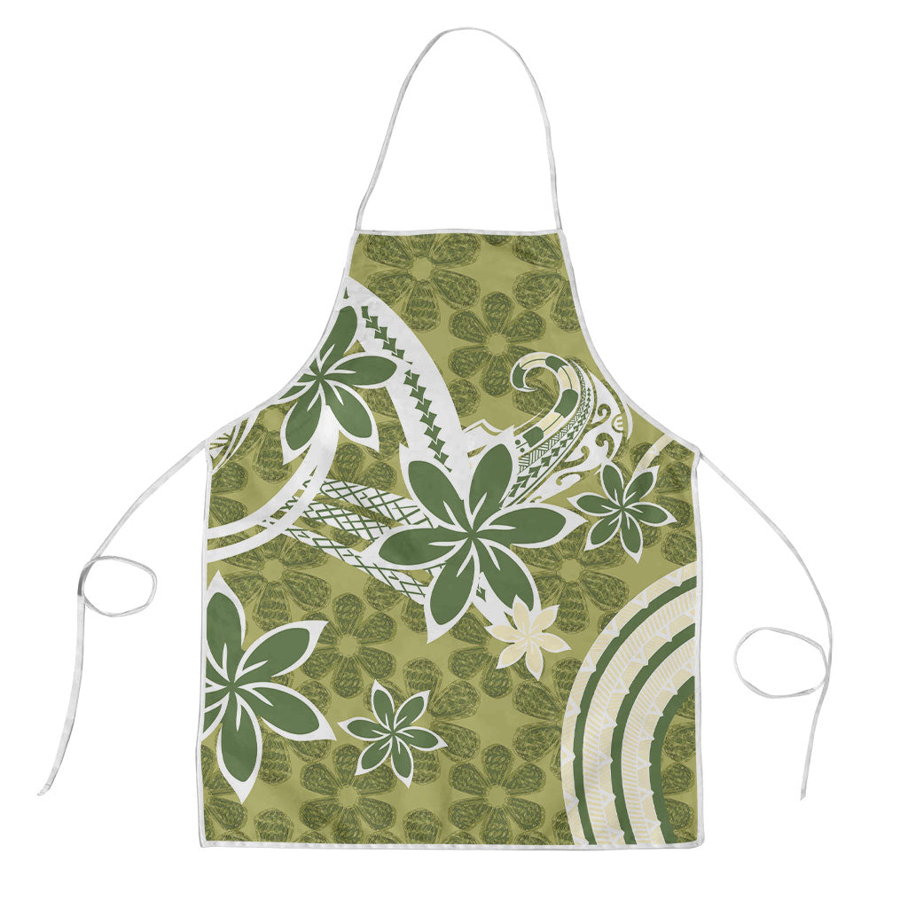 Hawaii Pupuala Plumeria Olive Green Apron Polynesian Pattern LT01 Olive Green - Polynesian Pride