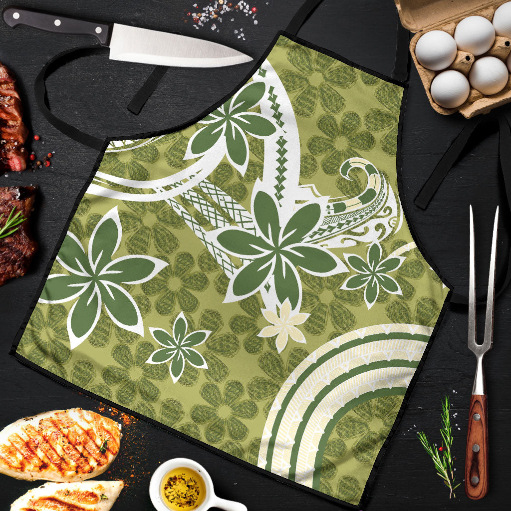 Hawaii Pupuala Plumeria Olive Green Apron Polynesian Pattern LT01 Olive Green - Polynesian Pride