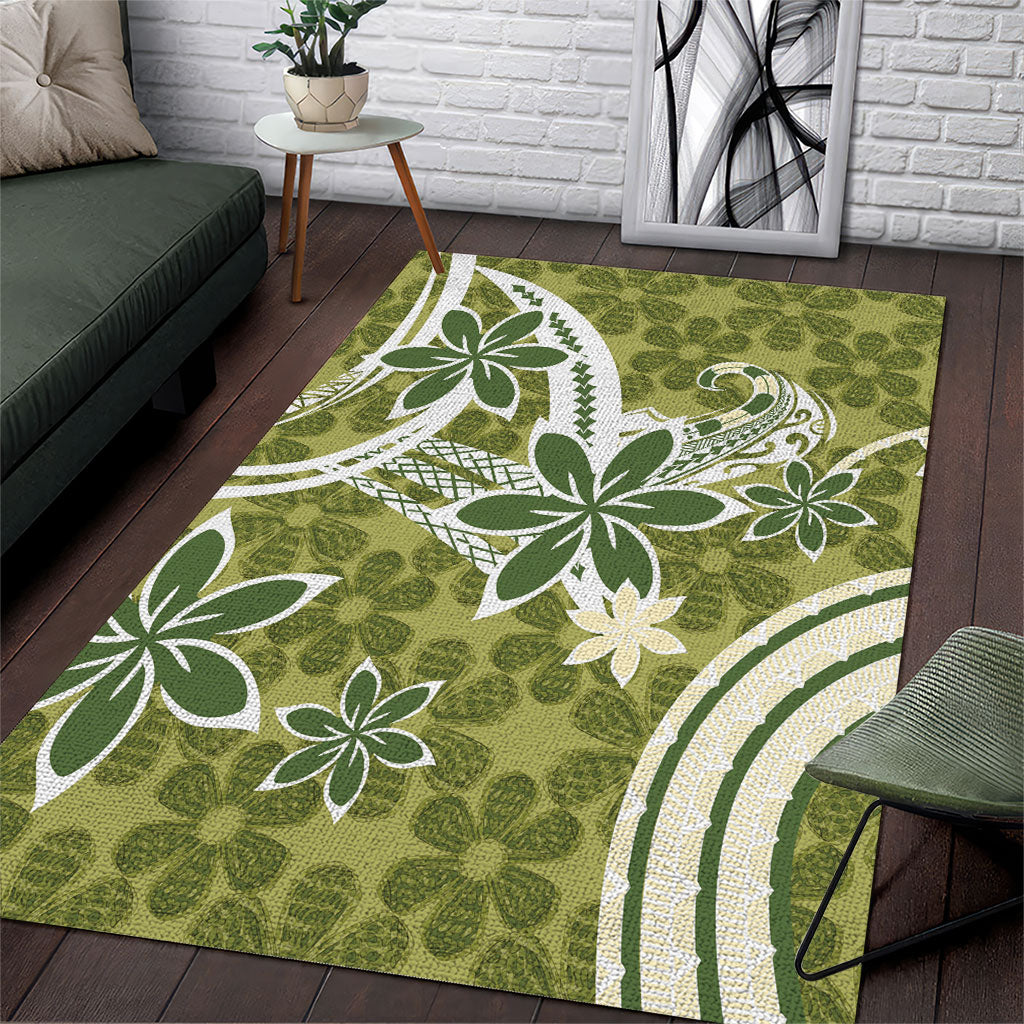 Hawaii Pupuala Plumeria Olive Green Area Rug Polynesian Pattern LT01 Olive Green - Polynesian Pride