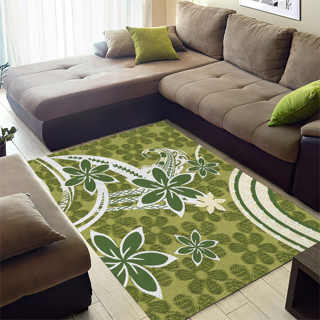 Hawaii Pupuala Plumeria Olive Green Area Rug Polynesian Pattern LT01 - Polynesian Pride