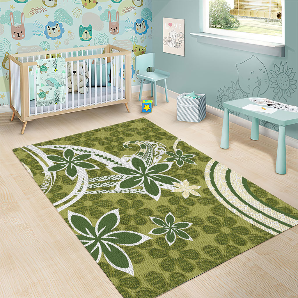 Hawaii Pupuala Plumeria Olive Green Area Rug Polynesian Pattern LT01 - Polynesian Pride