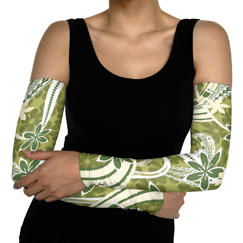 Hawaii Pupuala Plumeria Olive Green Arm Sleeves Polynesian Pattern LT01 - Polynesian Pride
