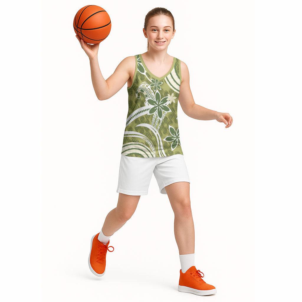 Hawaii Pupuala Plumeria Olive Green Basketball Jersey Polynesian Pattern LT01 - Polynesian Pride