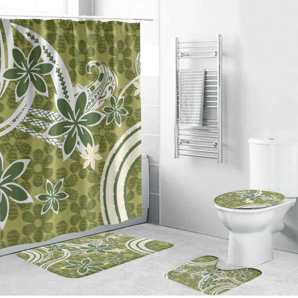 Hawaii Pupuala Plumeria Olive Green Bathroom Set Polynesian Pattern LT01 Bathroom Set (4 pcs) Olive Green - Polynesian Pride