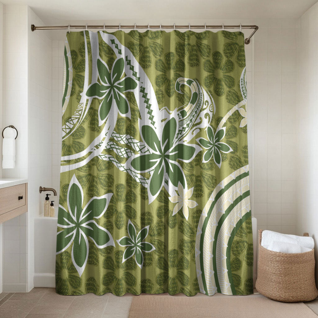 Hawaii Pupuala Plumeria Olive Green Bathroom Set Polynesian Pattern LT01 Shower Curtain Only Olive Green - Polynesian Pride
