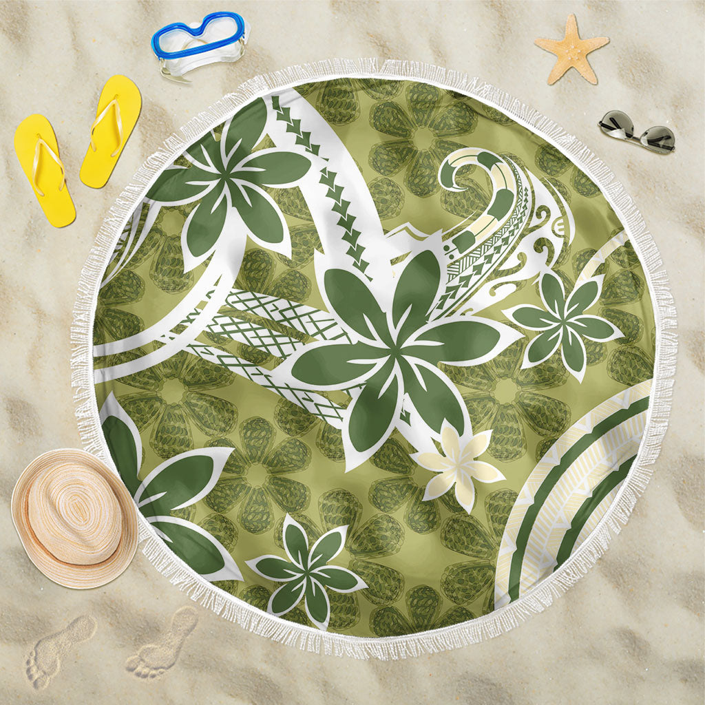 Hawaii Pupuala Plumeria Olive Green Beach Blanket Polynesian Pattern LT01 One Size 150cm Olive Green - Polynesian Pride