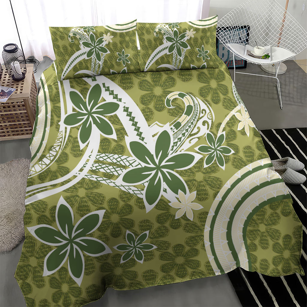 Hawaii Pupuala Plumeria Olive Green Bedding Set Polynesian Pattern LT01 - Polynesian Pride
