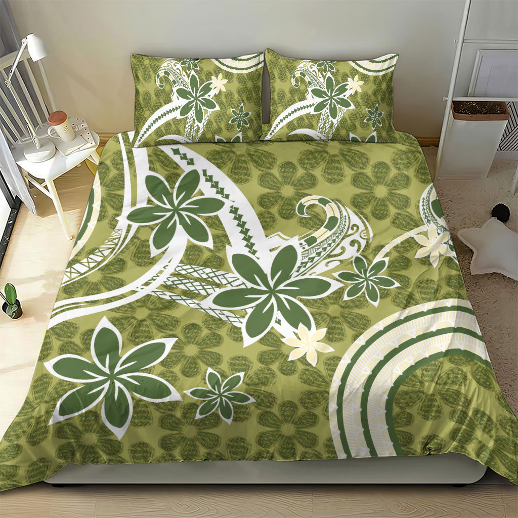Hawaii Pupuala Plumeria Olive Green Bedding Set Polynesian Pattern LT01 - Polynesian Pride