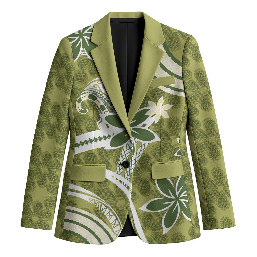 Hawaii Pupuala Plumeria Olive Green Blazer Polynesian Pattern LT01 Unisex Olive Green - Polynesian Pride