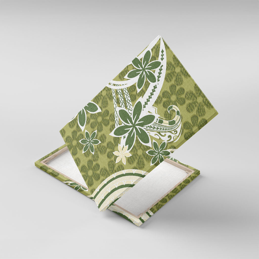 Hawaii Pupuala Plumeria Olive Green Canvas Wall Art Polynesian Pattern LT01 With Frame Olive Green - Polynesian Pride