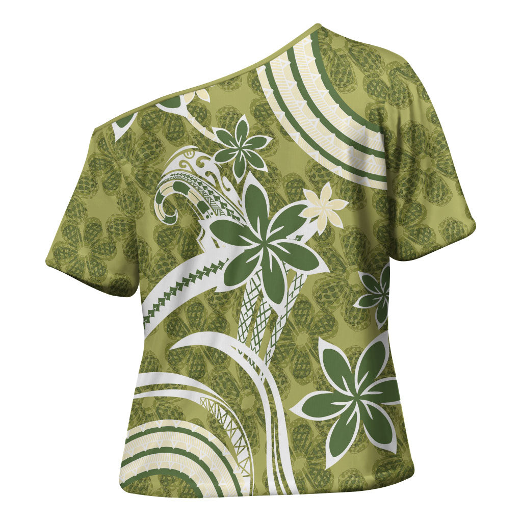Hawaii Pupuala Plumeria Olive Green Cross Shoulder Shirt Polynesian Pattern LT01 - Polynesian Pride