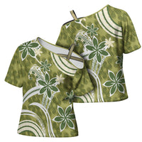 Hawaii Pupuala Plumeria Olive Green Cross Shoulder Shirt Polynesian Pattern LT01 - Polynesian Pride