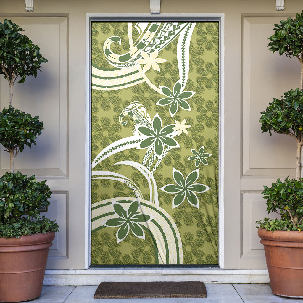 Hawaii Pupuala Plumeria Olive Green Door Cover Polynesian Pattern LT01 Olive Green - Polynesian Pride