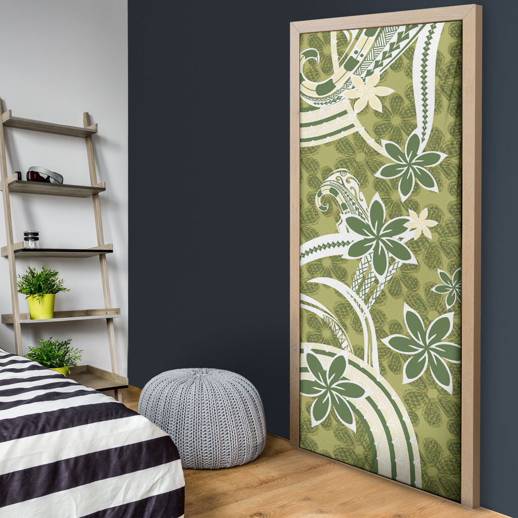 Hawaii Pupuala Plumeria Olive Green Door Cover Polynesian Pattern LT01 - Polynesian Pride